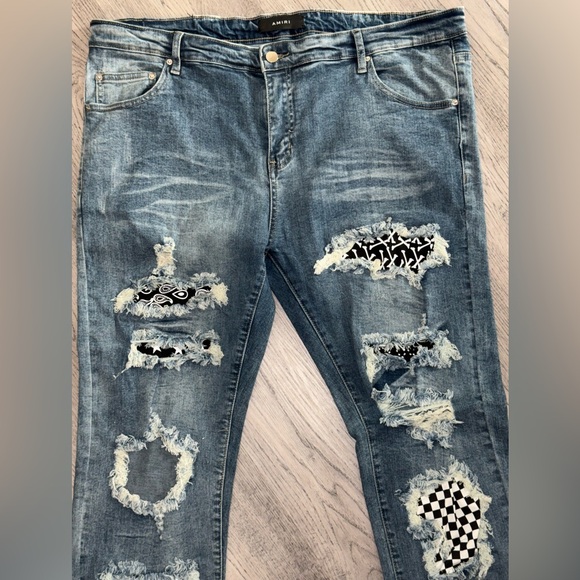 AMIRI Blue Distressed Slim Straight Jeans - Picture 2 of 3